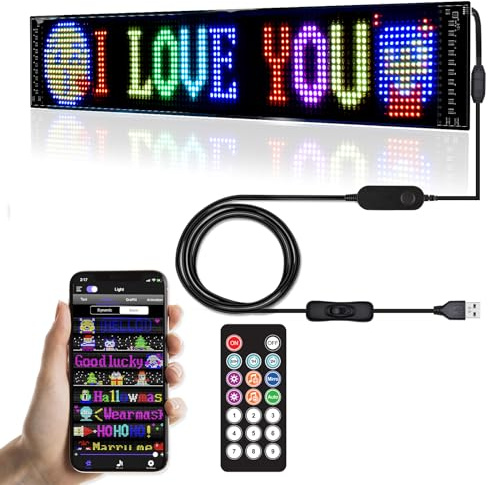 Panneau LED programmable, panneau LED flexible P5.5 pour entreprises, application Bluetooth, lecture en boucle multitâche, 16 x 96 points (58,4 x 12,7 cm)