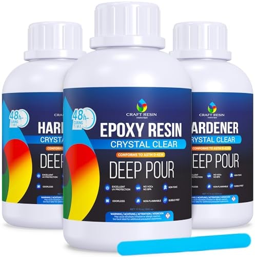 CRAFT RESIN 1.5L Crystal Clear Deep Pour Epoxy Resin Kit - Food Safe & UV Resistant Best for DIY, Art, River Table, Wood, Flower Preservation, Mould Casting Resin Epoxy Kit - for Beginners & Pros