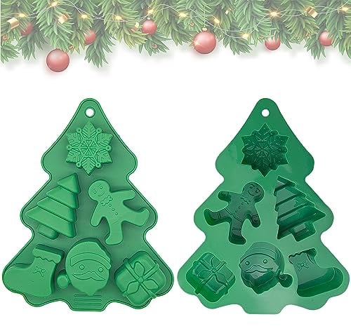 ALLY-MAGIC Christmas Silicone Mould, Large 6 Cavities Christmas Tree Chocolate Moulds Soap Candy Cake Muffin Jelly Trays Baking Molds for Home Party Christmas Xmas Cake Decoration Y6-SDSDTMJ