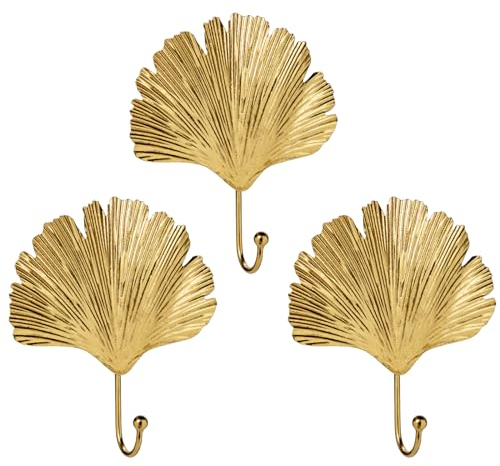 Oairse 3PCS Dekorative Garderobenhaken Gold Kleiderhaken Vintage Wandhaken Garderobe in Ginkgo Biloba-Form für Jacken, Schals, Taschen, Rucksäcke, Handtücher und Mehr, Retro Shabby Chic Landhausstil
