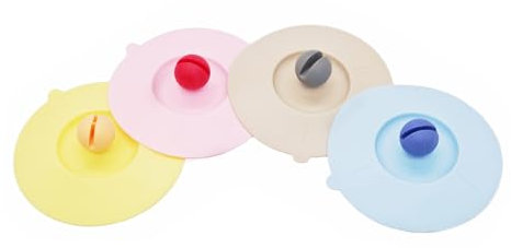 NanTun Lot de 4 couvercles de tasse en silicone réutilisables anti-poussière pour tasse à café, bière et verre à vin - Rose/bleu clair/jaune/gris clair