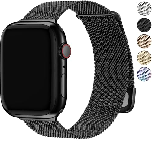 Fullmosa Kompatibel mit Apple Watch Armband 40mm 42mm(Series 10) 41mm 38mm Damen Herren, Milanaise Metallarmband für iwatch SE Series 10 9 8 7 6 5 4 3 2 1, Edelstahl Magnetisch Ersatzband, Schwarz