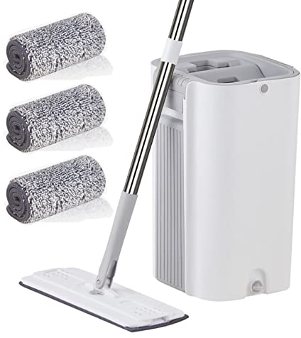 Juego de trapeador y balde con escurridor, trapeador y balde Manos Libres for Piso, 3 Almohadillas de Microfibra Lavables Incluidas, Uso en seco y húmedo, de Limpieza de Pisos for el hogar for Tipo d