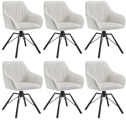 WOLTU Esszimmerstühle drehbar 6er Set, Samt Stuhl Esszimmer, Sessel Wohnzimmer, Drehstuhl, Küchenstuhl, Polsterstuhl mit Armlehnen, Loungesessel ergonomisch, Creme, EZS12cm-6