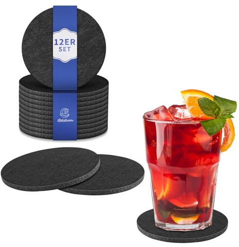 Sottobicchieri in feltro, 12 sottobicchieri antiscivolo assorbenti, sottobicchieri da tavolo lavabili, sottobicchieri neri, tappetino per bicchieri, tazze, ciotole e casa