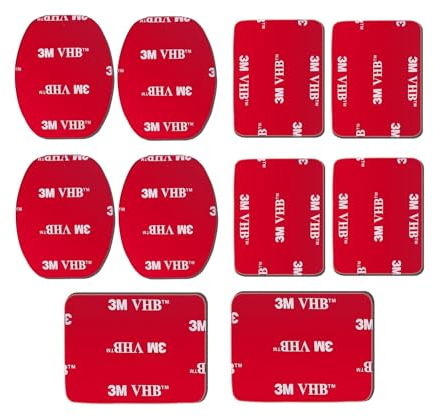 micros2u Double Sided 3M Sticky/Adhesive Pads (10 Pack) for GoPro Hero Action Camera or NextBase DashCam. 4 x Flat, 6 x Curved.