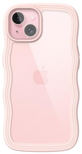 JETech Niedliche Hülle für iPhone 15 6,1 Zoll, Wellen Lockige Form Stoßfestes Handy Schutzhülle für Frauen und Mädchen, Klare Harte PC Rücken (Rosa)