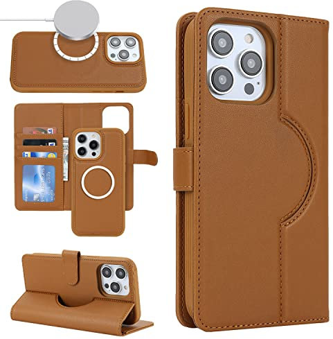 Cavor iPhone 15 Pro Max Case with Card Holders and Magnetic Closure - Flip Leather Wallet Case - Brown