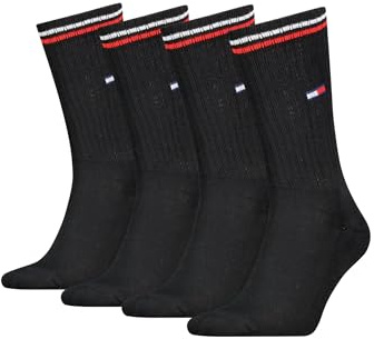 Tommy Hilfiger Lifestyle Crew Socken/lange Tennissocken für Damen & Herren 4-er Pack, Farbe:Schwarz, Socken & Strümpfe:39-42
