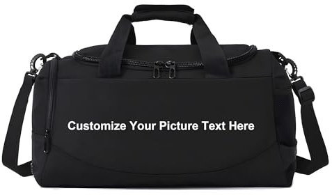 Sporttasche mit Namen Personalisiert Logo Bild Sport Tasche Duffle Bag mit Schuhfach Schwarz