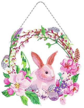 NSXIN 5D Diamond Painting Ostern Deko, DIY Diamant Malerei Bilder Kit Ostern Türkranz mit LED Licht, Handwerk Applique Mosaik Hase Ostereier Ornamente Geschenk (Typ 10)