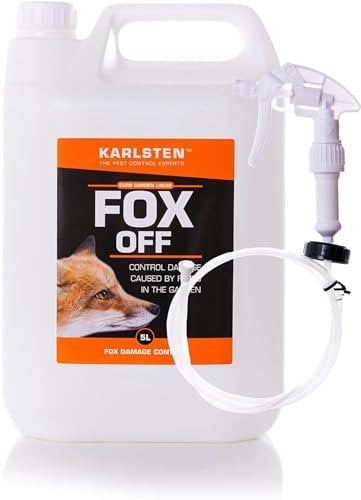 Karlsten Fox Off Spray – High Strength Natural Citronella Formula for Outdoor Fox Damage & Fouling Prevention – Garden & Bin Protection with 1.2m Extension Hose – 5 Litre