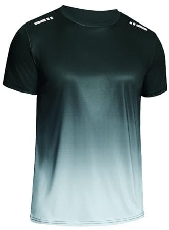 Weardear Sport Shirt Männer Kurzarm Gym Shirt Laufshirt Herren Gradient Oberteile Atmungsaktiv Laufshirt Trainingsshirt Herren Grau S