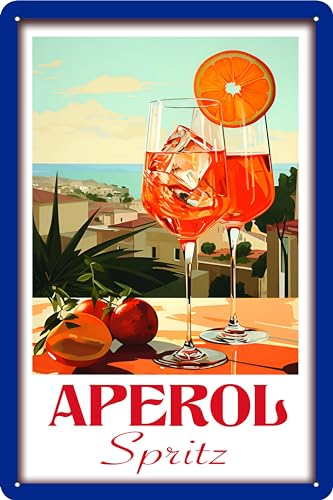 30 x 20 cm - Retro Blechschild, Bar Schild, Cocktail Rezept, Summer Feeling - Aperol Spritz - Prosecco (Italien)