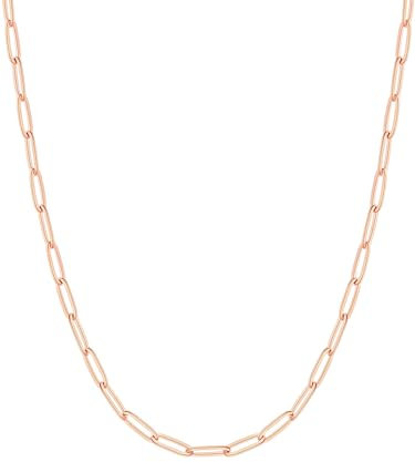 FOCALOOK Chaîne Collier Trombone Femme 60cm, Chaîne Fine Plaqué Or Rose pour Pendentif 3mm de Large