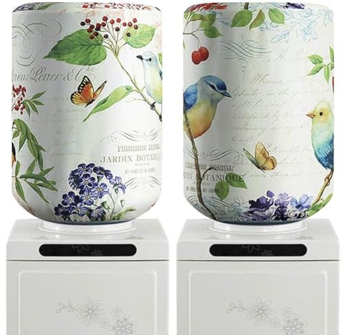 2 Pieces Water Dispenser Barrel Dust Cover for 5 Gallons Water Bottle, Reusable Fabric Dust Proof Cover for Water Cooler, Furniture Cover Protector Decor for Home Office,Flower Bird