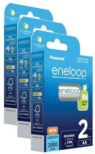 Eneloop Pack of 3 x 2 Rechargeable Batteries Cute AA 2000 mAh Ni-MH