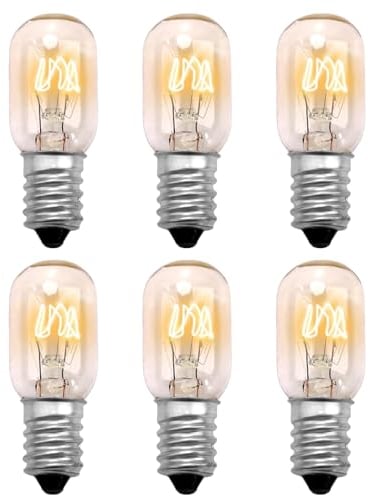 Katslyn 6 PCS E14 Screw Salt Lamp Bulb 15W 230V Pygmy Bulb SES Screw Bulb T20 Fridge Light Bulbs Warm White 2700K Dimmable,Fridge Oven Microwave Mini Wax Warmer Light Machine Bulb Incandescent Bulbs