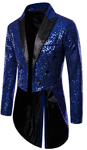 SANSIWU Herren-Smokingjacke mit Pailletten, modischer Frack, Blazer, Kleid, Mantel, Schwalbenschwanz, Dinner-Party, Hochzeit, Bankett, Abschlussball, Blazer, Anzugjacke, Clubwear