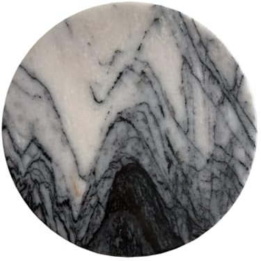 StonePlus Natürliches rundes Marmor-Tablett, glänzend, für Dessert, Käse, Kaffee, beidseitig glatt (schwarz lila)