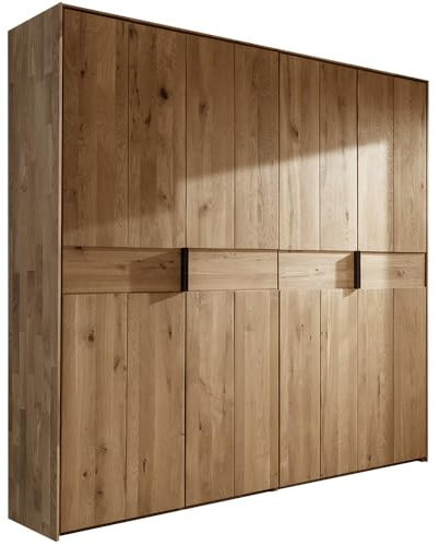 Lomadox Kleiderschrank 206 cm breit Schlafzimmerschrank Wardrobe Garderobenschrank modern im Landhausstil, Eiche massiv