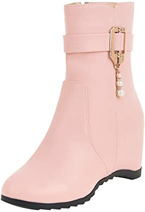 Generico Stivali Polizia Donna Stivaletti da Donna Stivaletti da Donna con Fibbia Interna in Pelle Tinta Unita con Fibbia per Cintura con Cerniera Stivali Donna Pelle 41 Scarpe Donna Moto (Pink, 39)