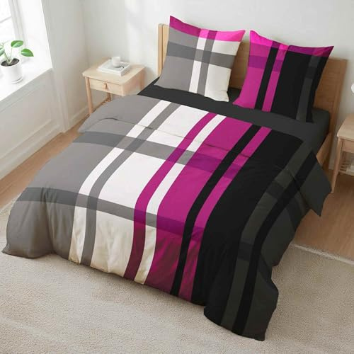 etérea Microfaser Bettwäsche 140x200 cm + 70x90 cm Urban Check Violett | 100% Polyester · Soft-Peach-Veredlung · Reißverschluss · 60°C waschbar · Ganzjahres · STANDARD 100 by OEKO-TEX