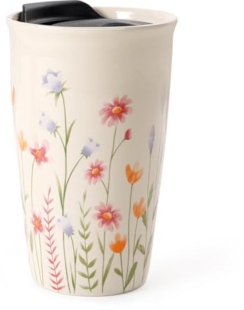 Umlaca Coffee Cup Ceramic Travel Mug with Lid for Hot Drinks, Insulated Double Wall Mug, 12oz/350ml, BPA Free, Dishwasher Safe, for Home, Office, Car, to Go (Beige)