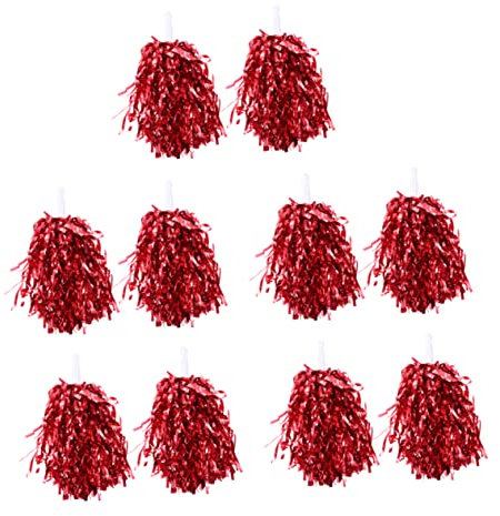 Milisten 10 Paar Glitzerbommeln für Cheerleader Zubehör für Sportspiele Cheerbie Cheerleading-Pompons Cheerleading pom poms Cheerleading kit Cheerleader-Zubehör Requisiten mit Griff rot