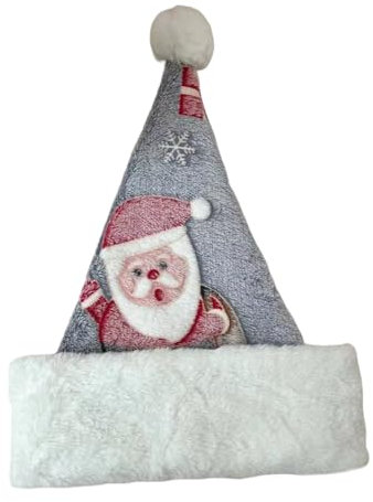 HzDazrl Unisex Weihnachtsmütze, Weihnachtsmannmütze, Weihnachtsmütze für Erwachsene, klassische Neujahrs-Cosplay-Party-Hüte für Damen und Herren (Muster grau, Einheitsgröße)