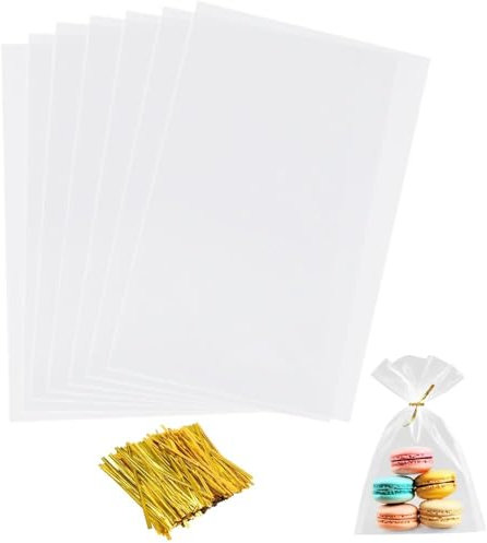 Süßigkeiten Tütchen Transparent, 100 Stück Durchsichtige Cellophantüten 28 x 20cm Quadratische Tasche Süßigkeiten Geschenkbeutel mit Krawatten für Geburtstag Weihnachten Party Candy Giveaway