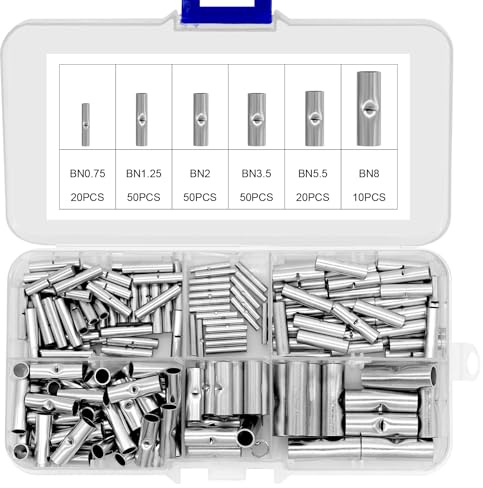 WYYFXY® 200 Stück Stossverbinder Unisolierte Stoßverbinder aus Kupfer Kabel Quetschverbinder BN0,75 /BN1,25 /BN2 /BN3,5 /BN5,5 / BN8 Kabelverbinder für Kabel Verbinden