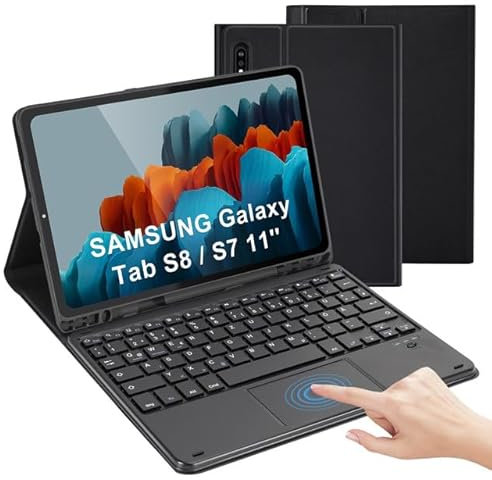 LAMA Bluetooth Tastatur Hülle mit Touchpad für Samsung Galaxy Tab S8 11 2022/Tab S7 11 2020, Abnehmbarer Kabelloser Tastatuhülle, Tastatur Schützhülle mit Stifthalter - DE QWERTZ Layout, Schwarz