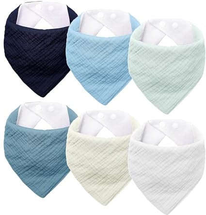 6 Stück Lätzchen Baby, Musselin Dreieckstuch Baby, Super Saugfähige Halstuch Baby, Verstellbare Halstücher Baby für Junge