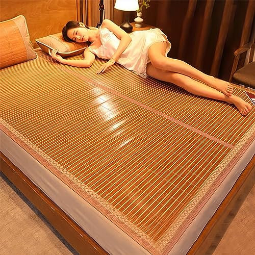 Bambus-Kühlmatratze, faltbar, Sommerschlafmatte, atmungsaktive Rattan-Matte für Zuhause, Schlafsaal, Doppelbett, doppelseitig, 200 x 180 cm
