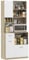 HOMCOM Küchenschrank Küchenbuffet Geschirrschrank Aufbewahrungsmöbel moderner Stil mit verstellbaren Regalen, Schublade, Theke, Kabeldurchlass, für Esszimmer, Wohnzimmer, 80 x 35 x 180 cm, Holzoptik