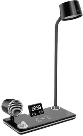 zwxqe Smart Nachttischlampe, digitale Uhr, Ladestation-Lampe, LED-Schreibtischlampe mit kabellosem Ladegerät, multifunktionale Schreibtischlampe, verstellbare Touch-Steuerung, Schreibtischlampe für