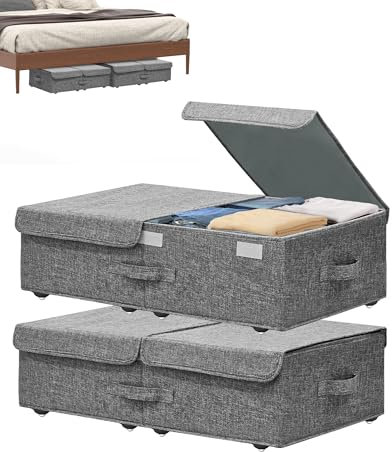 Hoyula Unterbett-Aufbewahrungsbehälter mit Rollen, 2 Stück, 14 cm hoch, Unterbett-Rollbox, Aufbewahrungskörbe, Schubladen mit Deckel, für Schlafzimmer, Schlafsäle, Kleidung, Schuhe, Decken, keine