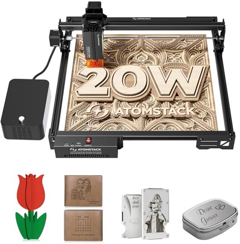 ATOMSTACK 20W Laser graviermaschine A20 PRO V2 Laser Cutter mit F60 60/min Luftpumpe, Verringerung von Schneiddämpfen und Staub, Hochpräzisions-Lasergraviermaschine für personalisierte Geschenke