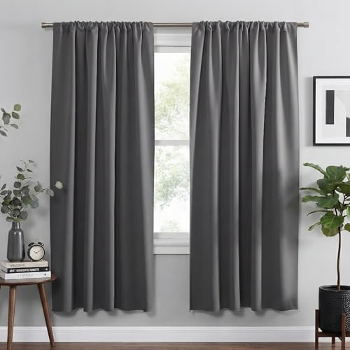 PONY DANCE Grey Curtains - Window Treatments Home Decor Thermal Insulated Curtain Drapes Light Filter Energy Efficient Low Shading Effect for Bedroom & Kitchen, 42 W x 63 L, 2 Pieces