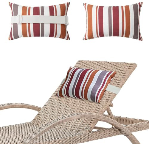 DATSH Kopfkissen für Garten-Sonnenliegen, wasserdichtes Kopfkissen mit verstellbarem Gummiband und gestreiftem Druck für Terrasse, Garten, Liegestühle, zusammenklappbare Hänge- und