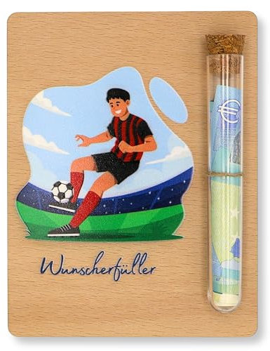 ZUKLA Verpackung für Geldgeschenke Fußball - 13 x 10 cm - mit Reagenzglas - Spardose Fussball - Fussball Geschenke Jungen - Geldgeschenk Verpackung aus Holz - Geschenke für Fussballfans