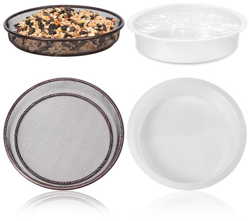 4Pcs Metal Round Bird Feeders Tray Kit Versatile Easy to Clean Wild Birds Seed Feeder Tray Solid Feeding Mesh Accessory for Most Bird Feeder Station