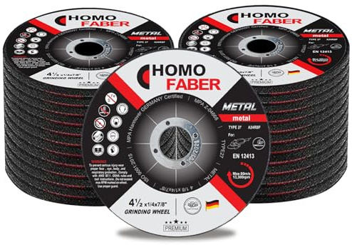 4-1/2 Thick Grinding Wheels, 25 Pack-HOMO FABER General Purpose Metal & Stainless Steel. Depressed Center Metal Grinding Disc for Angle Grinders, 4.5” X 1/4” X 7/8” (115 * 6.0 * 22.2 mm)