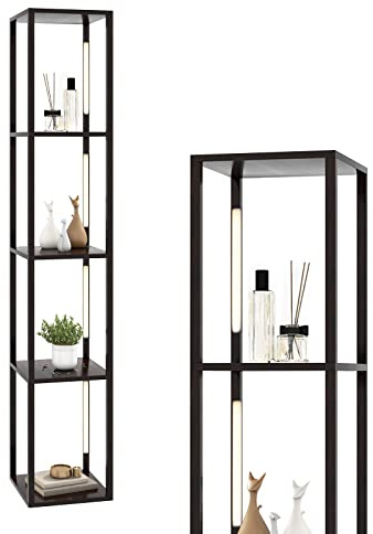 COSTWAY 163 cm Stehlampe Regal, Modern Standleuchte Ablageregal mit 3-stufig dimmbaren LED-Leuchten & drehbaren LED-Stangen, Stehleuchte mit Fußschalter für Wohnzimmer, Schlafzimmer (Braun)