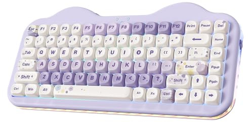 YUNZII C75 75% RGB Kabelloses Mechanisch Gaming Tastatur, BT5.0/2.4G/USB-C Creamy Tastatur Hot Swap NKRO,Niedliche Tastenkappen Gasket Mount mit Süße Kuchen für PC/Mac/Gaming (Lila, Candy Switch)