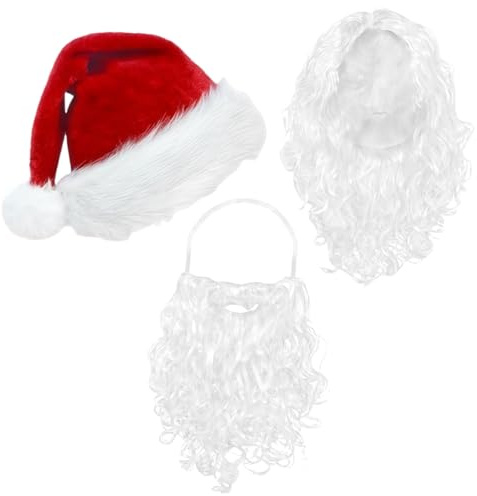 MAOSHYMS 3 Stück Weihnachtsmann Kostüm Zubehör mit Weihnachtsmann Mütze, Weihnachtsmann Perücke, Bart, Kostüm Accessories für Nikolaustag Weihnachten Heiligabend Karneval Party Erwachsene Kind