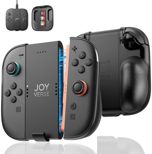 JSAUX Akku-Ladegriff für Switch 2 JoyPads mit Frontabdeckung | 1200-mAh-Akku, Spielen beim Laden, Rot/Grün-LED-Status, Ergonomischer Griff, Abnehmbare Abdeckung, 3 Spielkartenfächer