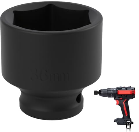 36mm 1/2 Drive Deep Impact Socket, 6-Point Chrome Molybdenum Steel Axle Nut Socket, 36mm Impact Sleeve for Axle Nut Removal, Suitable for Impact Wrench Ratchet and Breaker Bar for Automotive Repair