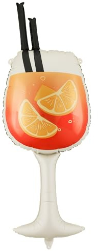 Folienballon Cocktailglas Motiv 34x100cm Orange/Weiß | Ballon für Helium oder Luft - Deko für Geburtstag & Kindergeburtstag - Partydekoration Sommerparty Gartenparty Tropical Party